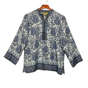 Sigrid Olsen Silk‎ Floral Tunic Blouse 3/4 Sleeves Size M